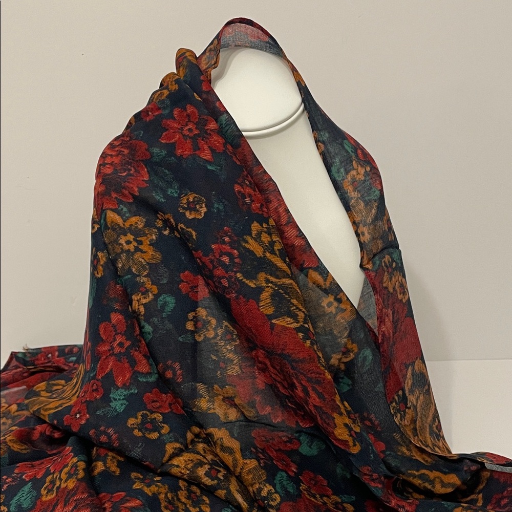 Patricia Nash Floral Shear Tapestry Scarf - Red, Blue, Gold - Picture 6 of 15